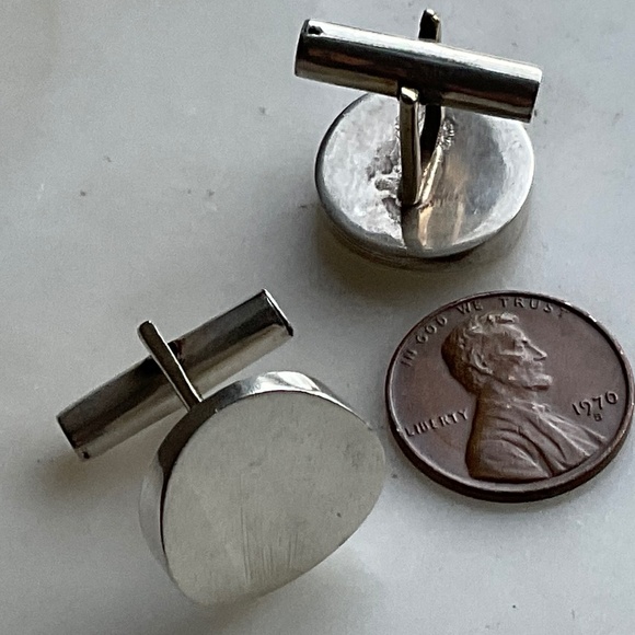 Vintage 925 Sterling Silver Modernist Concave Round Cuff Links EMD - Picture 7 of 7